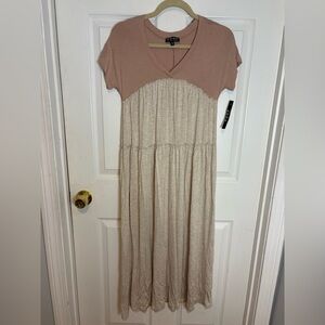 Poof! Tan and Cream Maxi Dress